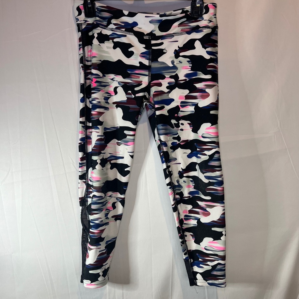 Girls Small Under Armour Camo Print Athletic Leggings Mesh Panel Yoga Pants
